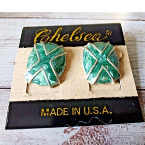 NWT Vintage 1980s Blue Enamel X-Design Oval Earrings